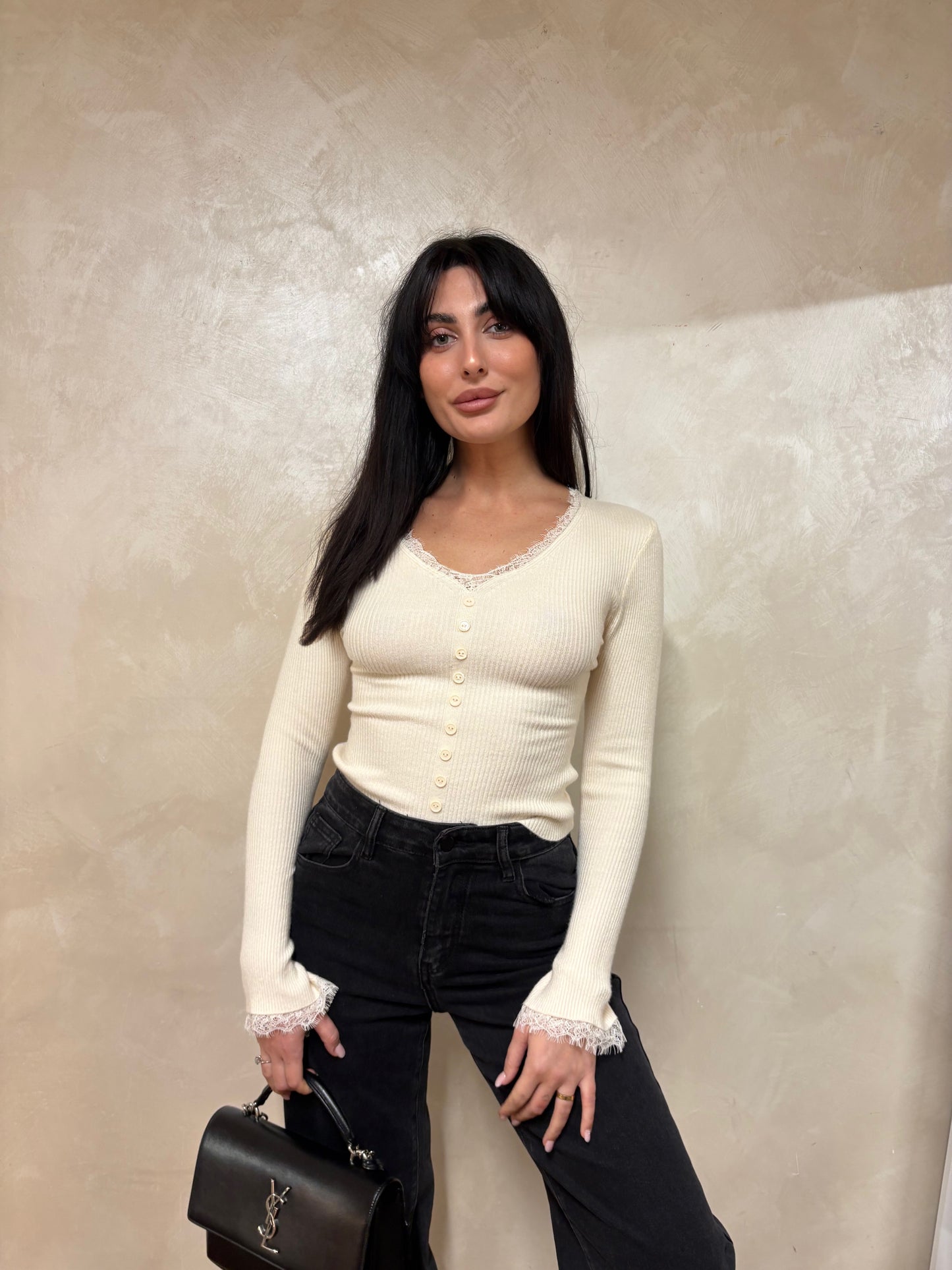 Maglia costine pizzo