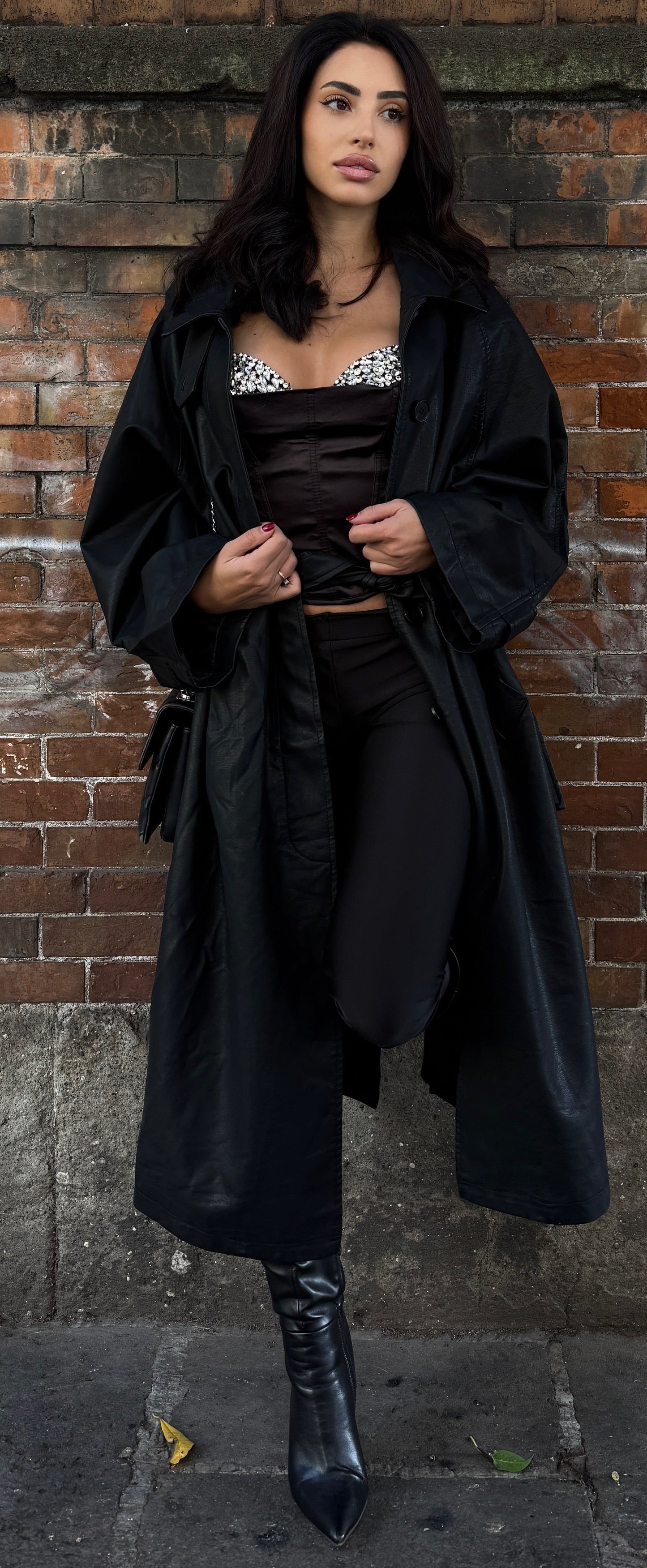 Trench lungo in ecopelle