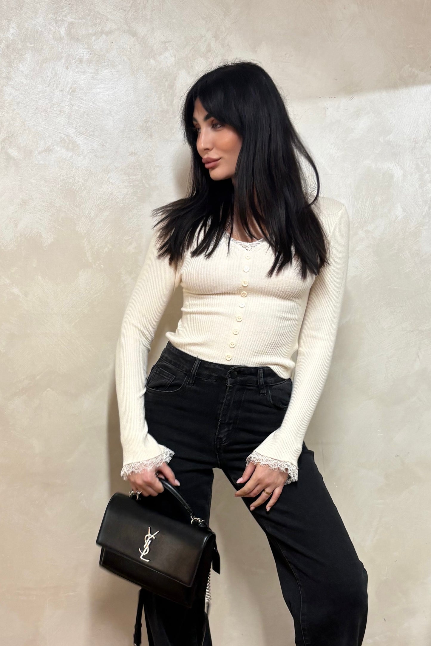 Maglia costine pizzo