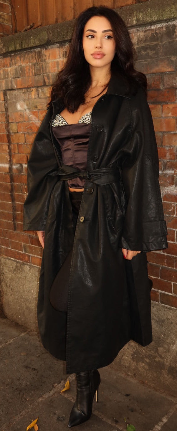 Trench lungo in ecopelle