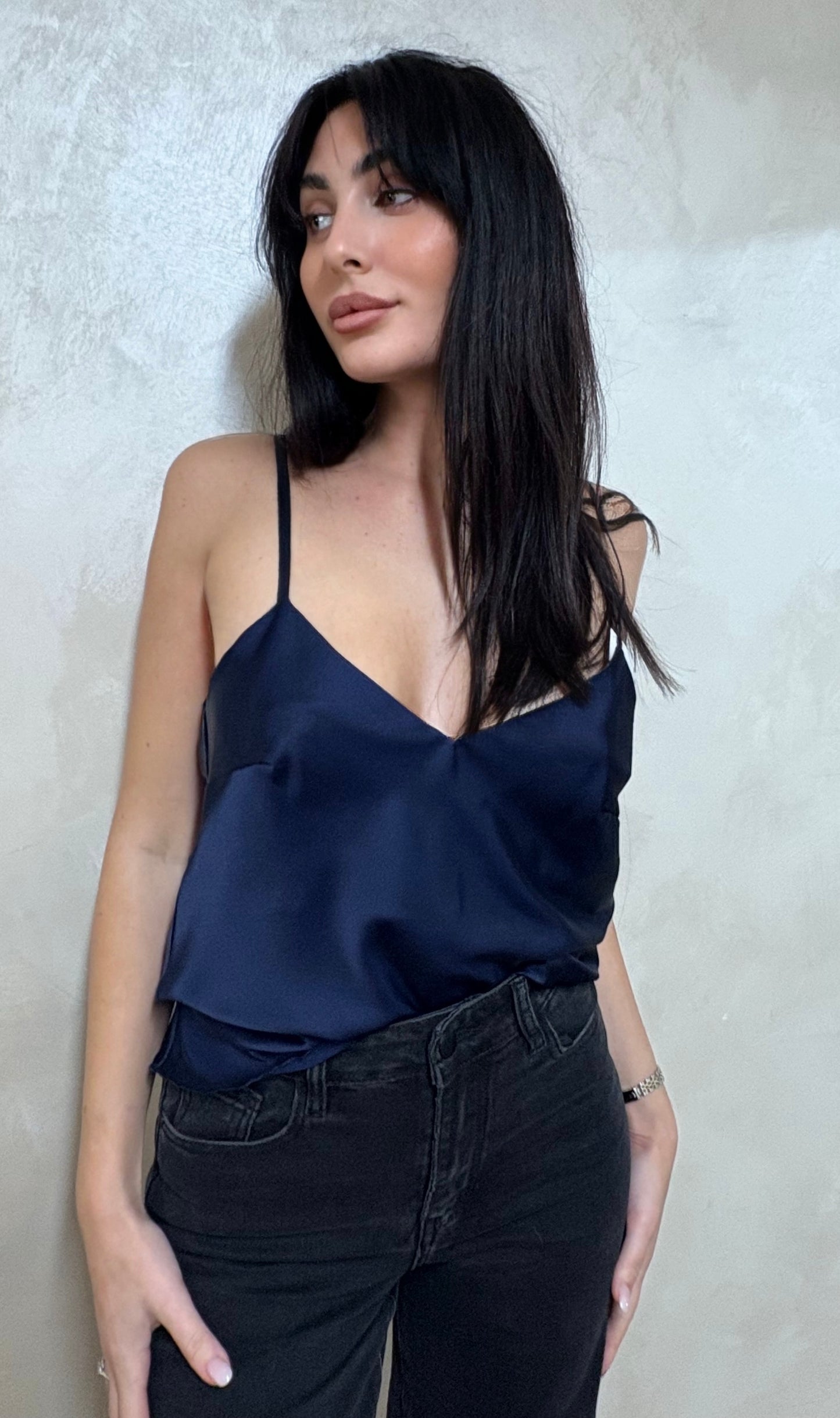 Canotta in raso navy